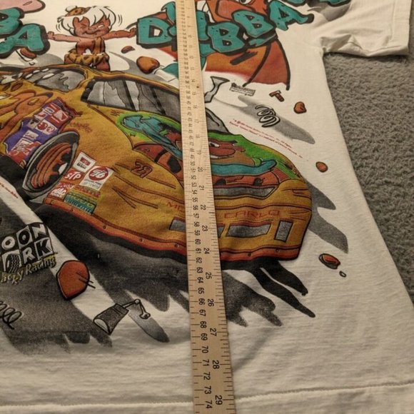 1996 Flintstones Cartoon Network Modern Boot NASCAR AOP Tee Single Stitch - Picture 5 of 6